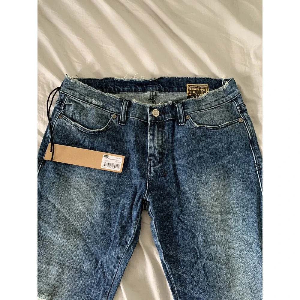 NWT Ksubi Super Skinny Ankle Zip Roadie Blue Distressed Jeans size 30
